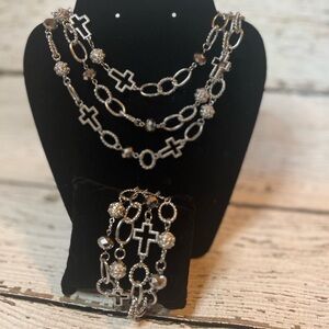 Premier Designs Silver Cross Necklace and Bracelet Set
